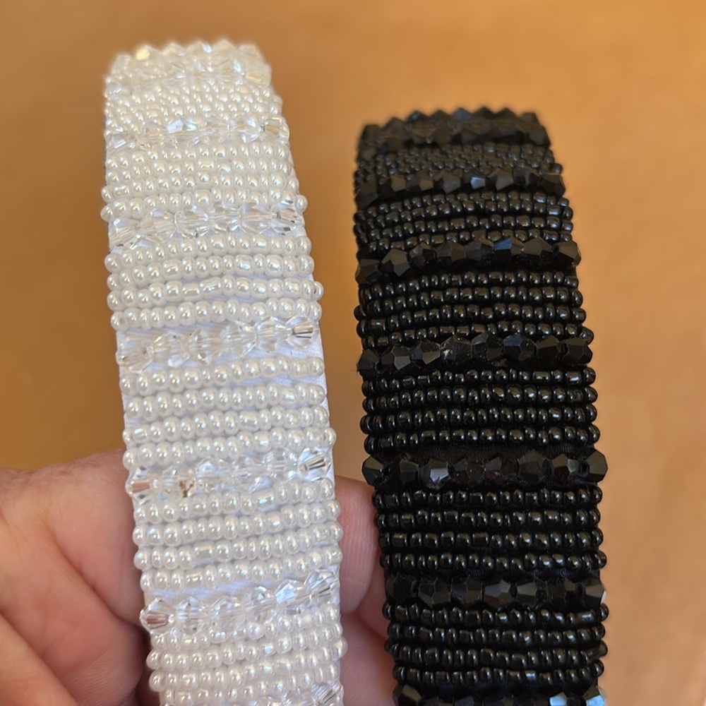 Headbands for hair black and cream sequins & beads (Set of 2) last pair - Picture 4 of 4